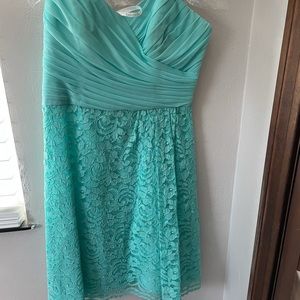 Aqua blue David’s bridal bridesmaid dress